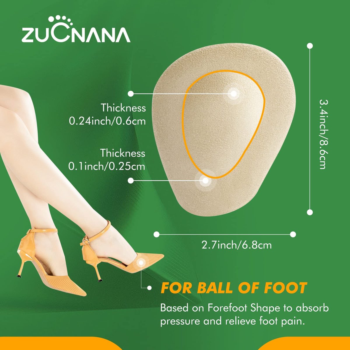 ZUCNANA Metatarsal-Pads für Frauen (12 Stück) – Ballenpolster für hohe Schuhe, weiche Gel-Einlagen zur Schmerzlinderung, rutschfest, Einheitsgröße