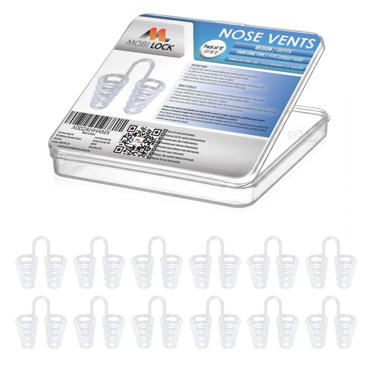 Mobi Lock Nase Vent Sinus Erleichterung Dilator (12er-Pack, mittlere Größe) – Harte Konus-Vents – Einfache Lösung für nächtliche Schnarcher – Wiederverwendbares Anti-Schnarch-Gerät für erholsamen Schlaf