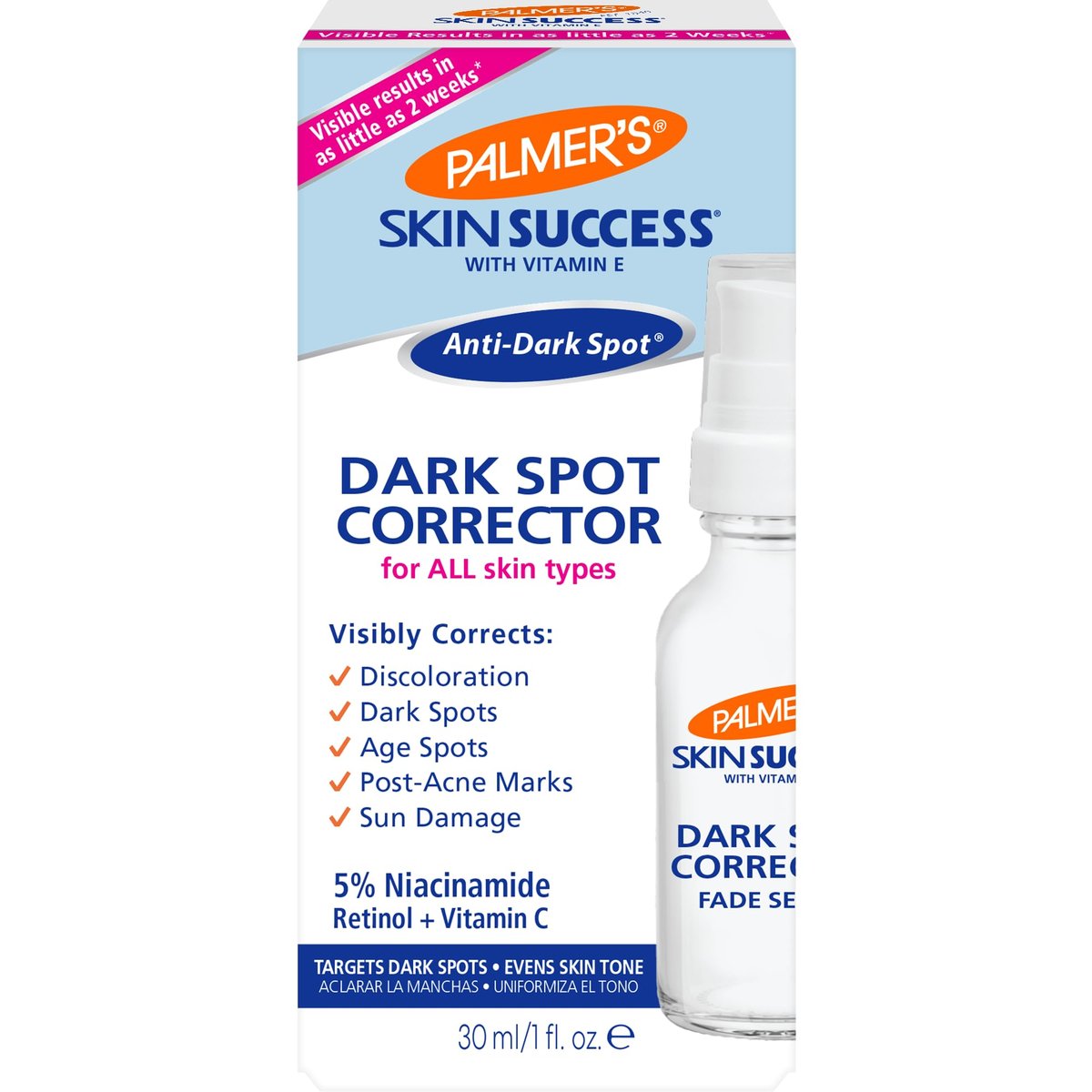 Palmer's Skin Success Dark Spot Corrector Fade Serum mit Vitamin E und Niacinamid – Reduziert dunkle Flecken und Verfärbungen, Gesichtsserum für ungleichmäßigen Hautton, 30 ml