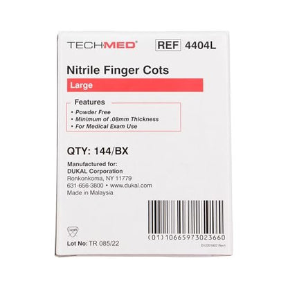 Dukal TEC 4404L Tech-Med Nitril-Fingerling, Größe Large, 0,08 mm Dicke (144 Stück)
