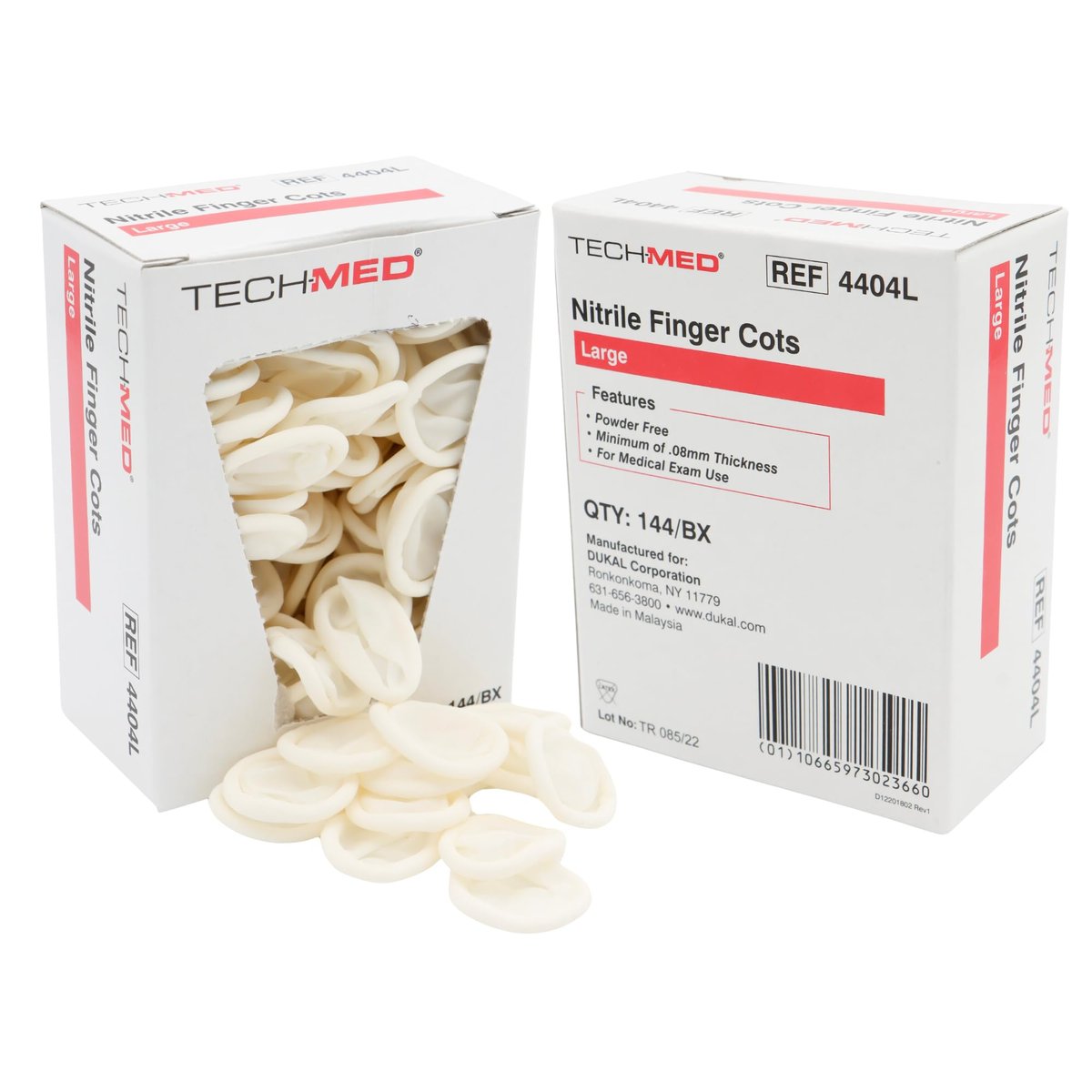 Dukal TEC 4404L Tech-Med Nitril-Fingerling, Größe Large, 0,08 mm Dicke (144 Stück)
