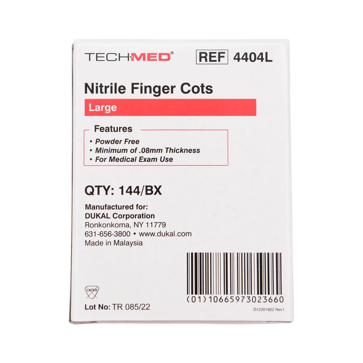 Dukal TEC 4404L Tech-Med Nitril-Fingerling, Größe Large, 0,08 mm Dicke (144 Stück)