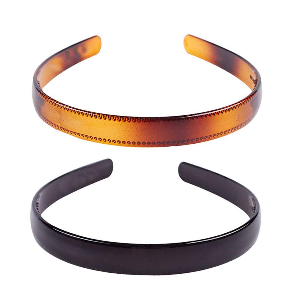 Set of 2 Schlichte Mode Plastik-Stirnbänder mit feinen Zähnen – Haarreifen für Frauen und Mädchen (Schwarz + Braun)