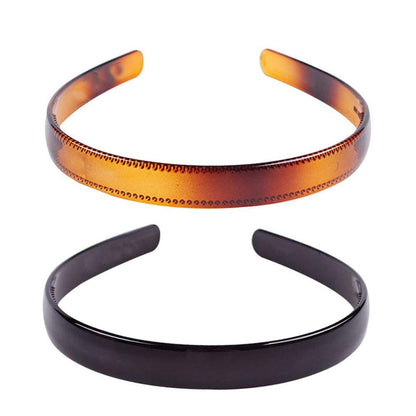 Set of 2 Schlichte Mode Plastik-Stirnbänder mit feinen Zähnen – Haarreifen für Frauen und Mädchen (Schwarz + Braun)