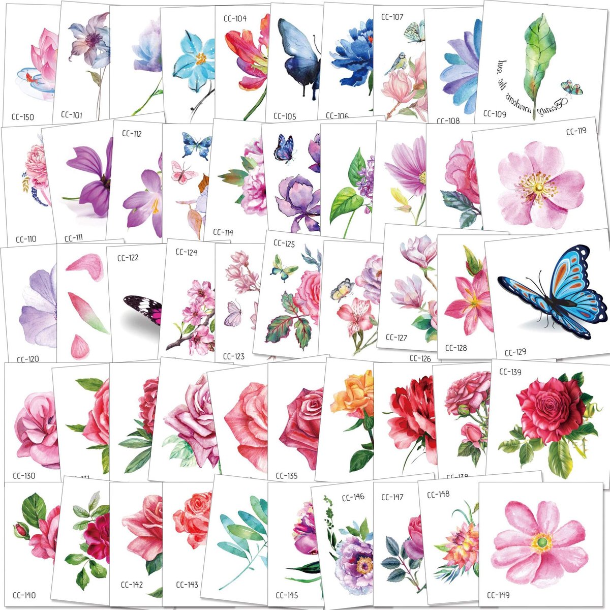 Konsait 50 Blatt Blumen temporäre Tattoos für Frauen, Teenager, Mädchen – Winzige temporäre Tattoo Aufkleber wasserfest für Hals, Handgelenk, inkl. Blume, Schmetterling, Lotus, Kirschblüte
