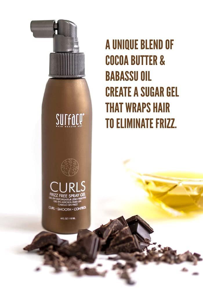 SURFACE Hair Curl Frizz Free Spray Gel – Leichter Halt mit Kakaobutter und Babassuöl für lockiges oder glattes Haar, 118 ml