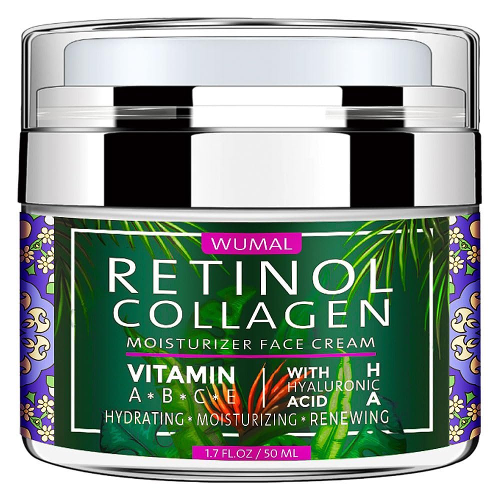WUMAL Retinol-Creme mit Kollagen & Hyaluronsäure - Gesichtsfeuchtigkeitscreme für Frauen und Männer - Reduziert Falten, feine Linien und Trockenheit - 48 ml
