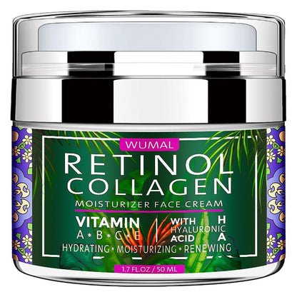 WUMAL Retinol-Creme mit Kollagen & Hyaluronsäure - Gesichtsfeuchtigkeitscreme für Frauen und Männer - Reduziert Falten, feine Linien und Trockenheit - 48 ml