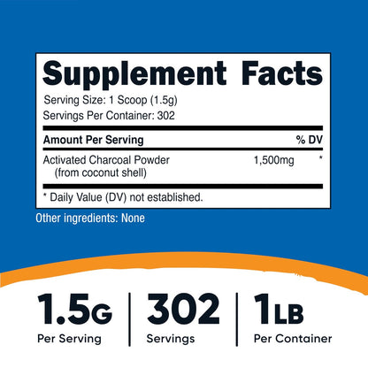 Nutricost Aktivkohlepulver 1lb – Lebensmittelqualität, für Zahnpasta, Gesichtsmasken, Geruchskontrolle, vegetarisch, glutenfrei, nicht genetisch verändert