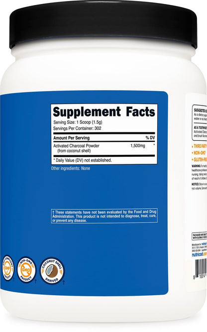 Nutricost Aktivkohlepulver 1lb – Lebensmittelqualität, für Zahnpasta, Gesichtsmasken, Geruchskontrolle, vegetarisch, glutenfrei, nicht genetisch verändert