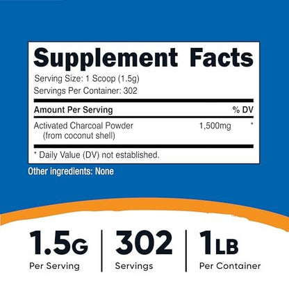 Nutricost Aktivkohlepulver 1lb – Lebensmittelqualität, für Zahnpasta, Gesichtsmasken, Geruchskontrolle, vegetarisch, glutenfrei, nicht genetisch verändert