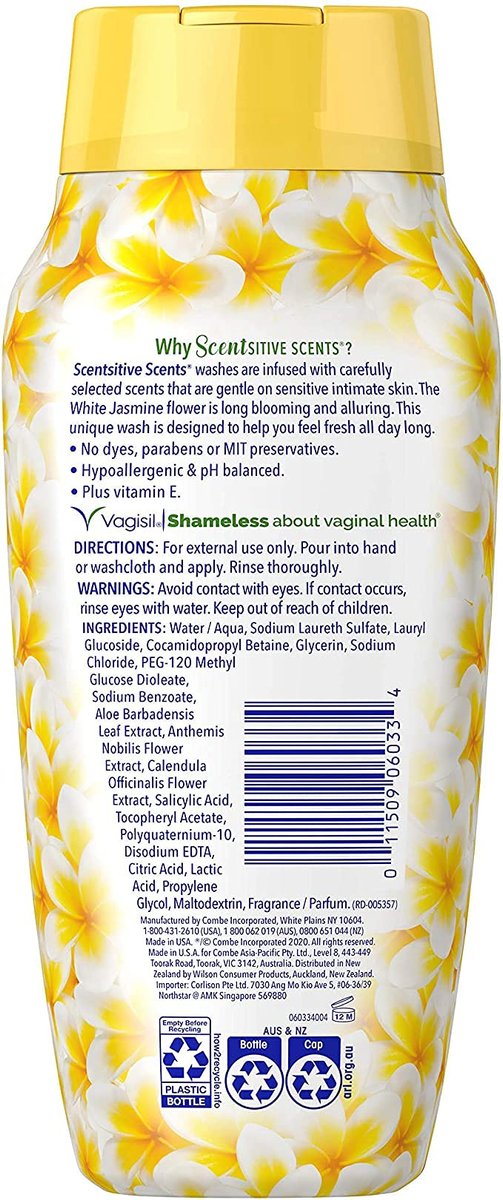 Vagisil Feminine Wash für die Intimhygiene, Scentsitive Scents, pH-ausgeglichen und gynäkologisch getestet, Weißer Jasmin, 12 oz (3er-Pack)