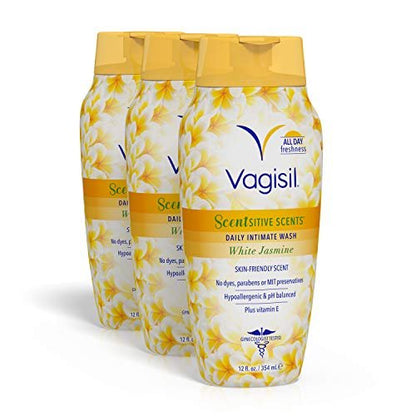 Vagisil Feminine Wash für die Intimhygiene, Scentsitive Scents, pH-ausgeglichen und gynäkologisch getestet, Weißer Jasmin, 12 oz (3er-Pack)