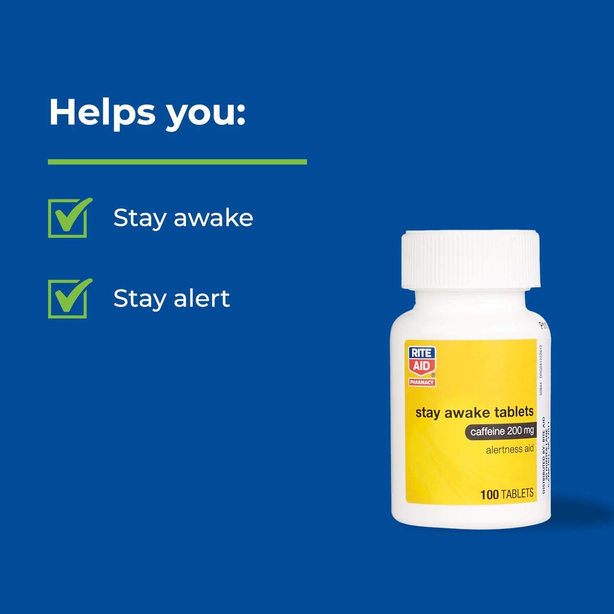Rite Aid Stay Awake Tabletten Koffein, 200 mg – 100 Tabletten | Koffeinpillen | Koffeinpräparat | 200 mg Koffein Tabletten | Entspricht etwa einer Tasse Kaffee | Unterstützung der geistigen Wachheit | Energiepillen