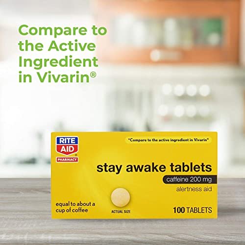 Rite Aid Stay Awake Tabletten Koffein, 200 mg – 100 Tabletten | Koffeinpillen | Koffeinpräparat | 200 mg Koffein Tabletten | Entspricht etwa einer Tasse Kaffee | Unterstützung der geistigen Wachheit | Energiepillen