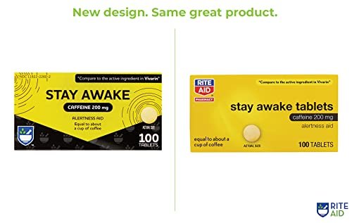 Rite Aid Stay Awake Tabletten Koffein, 200 mg – 100 Tabletten | Koffeinpillen | Koffeinpräparat | 200 mg Koffein Tabletten | Entspricht etwa einer Tasse Kaffee | Unterstützung der geistigen Wachheit | Energiepillen
