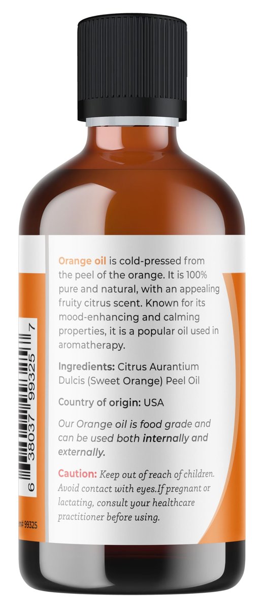 Viva Doria Orangenöl, 100% rein, natürlich, süßes Orangenöl, unverdünnt, für Aromatherapie | Lebensmittelecht, 118 ml (4 Fl Oz)