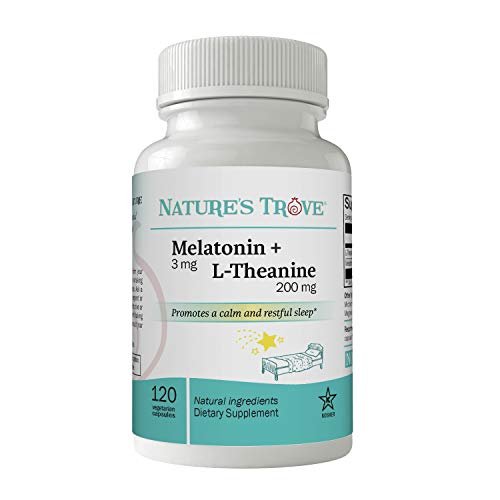 Nature's Trove Melatonin 3mg + L-Theanin 200mg – Ruhe und Entspannung – 120 koschere vegetarische Kapseln
