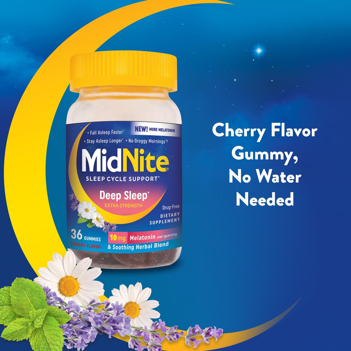 MidNite Deep Sleep Extra Strength – 10 mg Melatonin Gummis für Erwachsene, nicht gewöhnungsbildend, pflanzliches Nahrungsergänzungsmittel, glutenfrei, laktosefrei, vegetarisch, 36 Stück