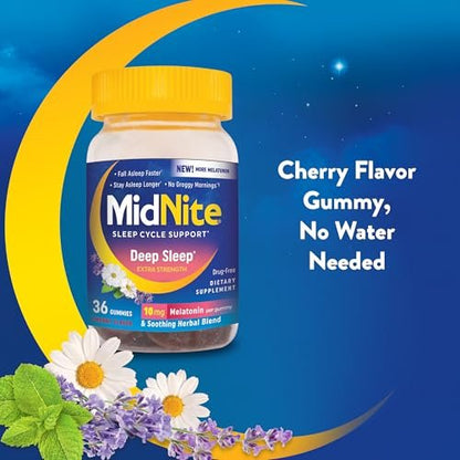 MidNite Deep Sleep Extra Strength – 10 mg Melatonin Gummis für Erwachsene, nicht gewöhnungsbildend, pflanzliches Nahrungsergänzungsmittel, glutenfrei, laktosefrei, vegetarisch, 36 Stück