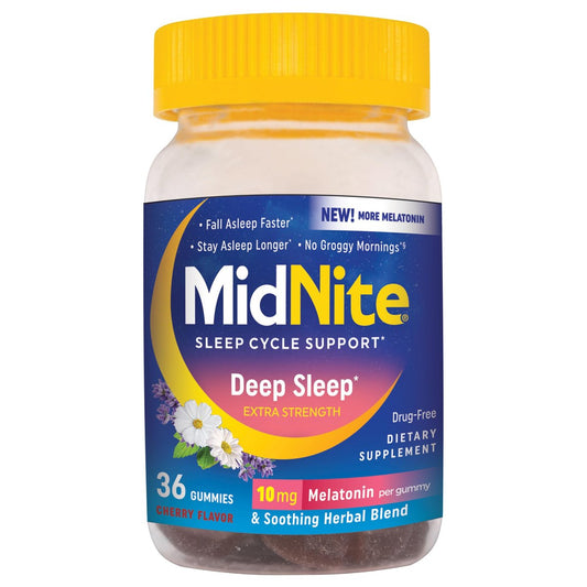 MidNite Deep Sleep Extra Strength – 10 mg Melatonin Gummis für Erwachsene, nicht gewöhnungsbildend, pflanzliches Nahrungsergänzungsmittel, glutenfrei, laktosefrei, vegetarisch, 36 Stück