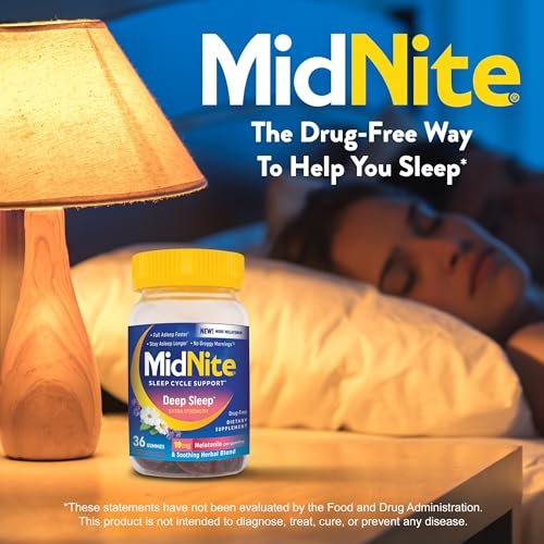 MidNite Deep Sleep Extra Strength – 10 mg Melatonin Gummis für Erwachsene, nicht gewöhnungsbildend, pflanzliches Nahrungsergänzungsmittel, glutenfrei, laktosefrei, vegetarisch, 36 Stück