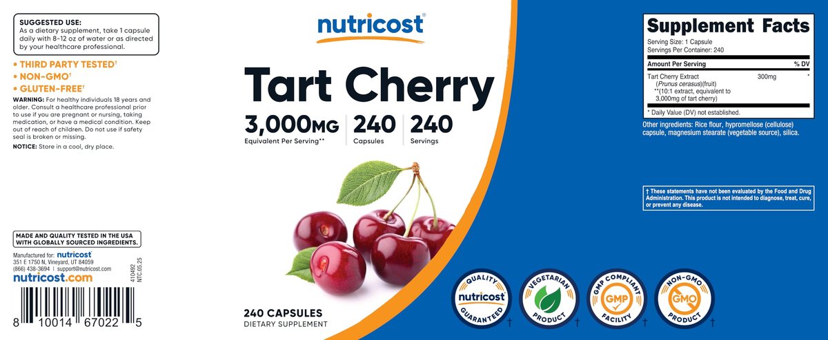 Nutricost Sauerkirsch-Extrakt 240 Kapseln – 240 Portionen pro Flasche – Glutenfrei, Nicht-GMO