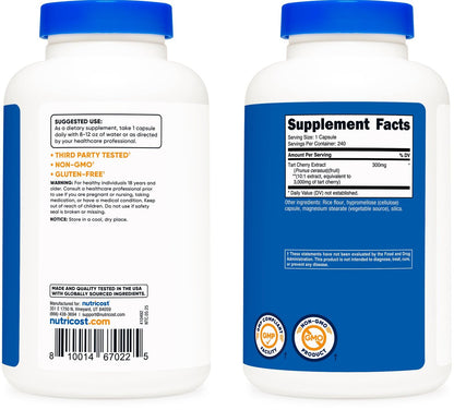 Nutricost Sauerkirsch-Extrakt 240 Kapseln – 240 Portionen pro Flasche – Glutenfrei, Nicht-GMO