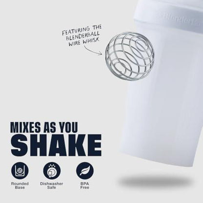 BlenderBottle Classic V2 Shaker Flasche - Perfekt für Proteinshakes und Pre-Workout, 20 Unzen, Weiß
