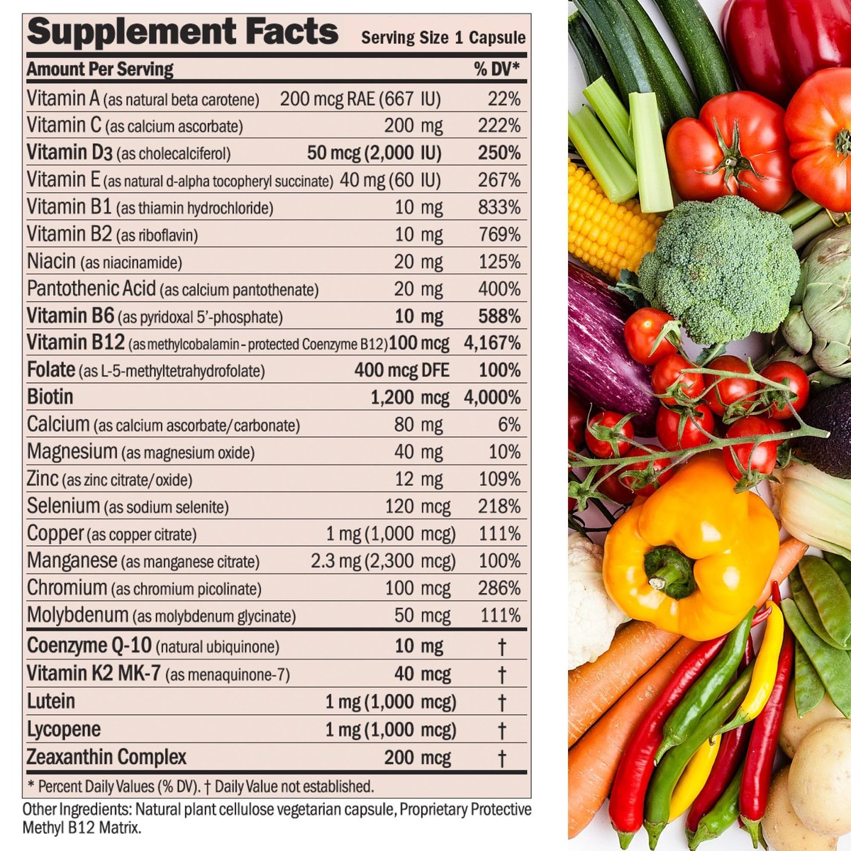 ANDREW LESSMAN Essential-1 Multivitamin mit 2000 IE Vitamin D3, 30 kleine Kapseln – 100 µg Methyl B12, CoQ10, Lutein, Lycopin, Zeaxanthin. Hochdosiert. Ohne Zusätze. Ultra-mild. Eine Kapsel täglich.
