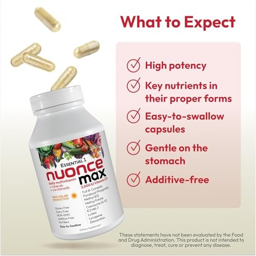 ANDREW LESSMAN Essential-1 Multivitamin mit 2000 IE Vitamin D3, 30 kleine Kapseln – 100 µg Methyl B12, CoQ10, Lutein, Lycopin, Zeaxanthin. Hochdosiert. Ohne Zusätze. Ultra-mild. Eine Kapsel täglich.