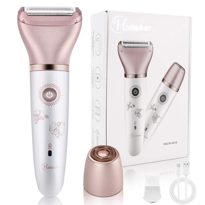 RenFox Damen Rasierer Elektrisch - Schmerzfreier 2-in-1 Haarentferner für Gesicht, Beine und Achseln, Nass & Trocken, Tragbarer Bikini-Trimmer, Damen Haarentfernung mit 2 Aufsätzen - Micro USB wiederaufladbar (Roségold)