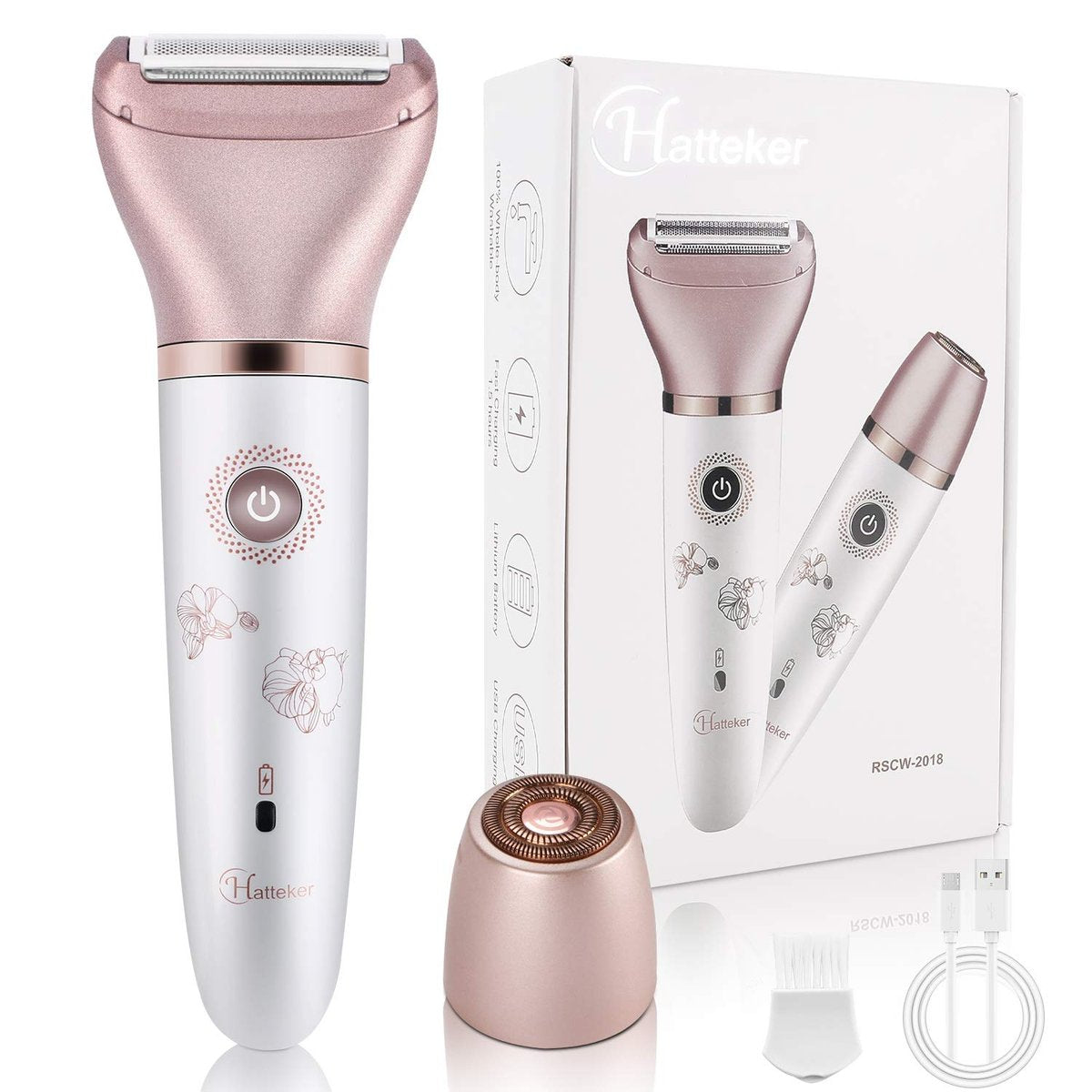 RenFox Damen Rasierer Elektrisch - Schmerzfreier 2-in-1 Haarentferner für Gesicht, Beine und Achseln, Nass & Trocken, Tragbarer Bikini-Trimmer, Damen Haarentfernung mit 2 Aufsätzen - Micro USB wiederaufladbar (Roségold)
