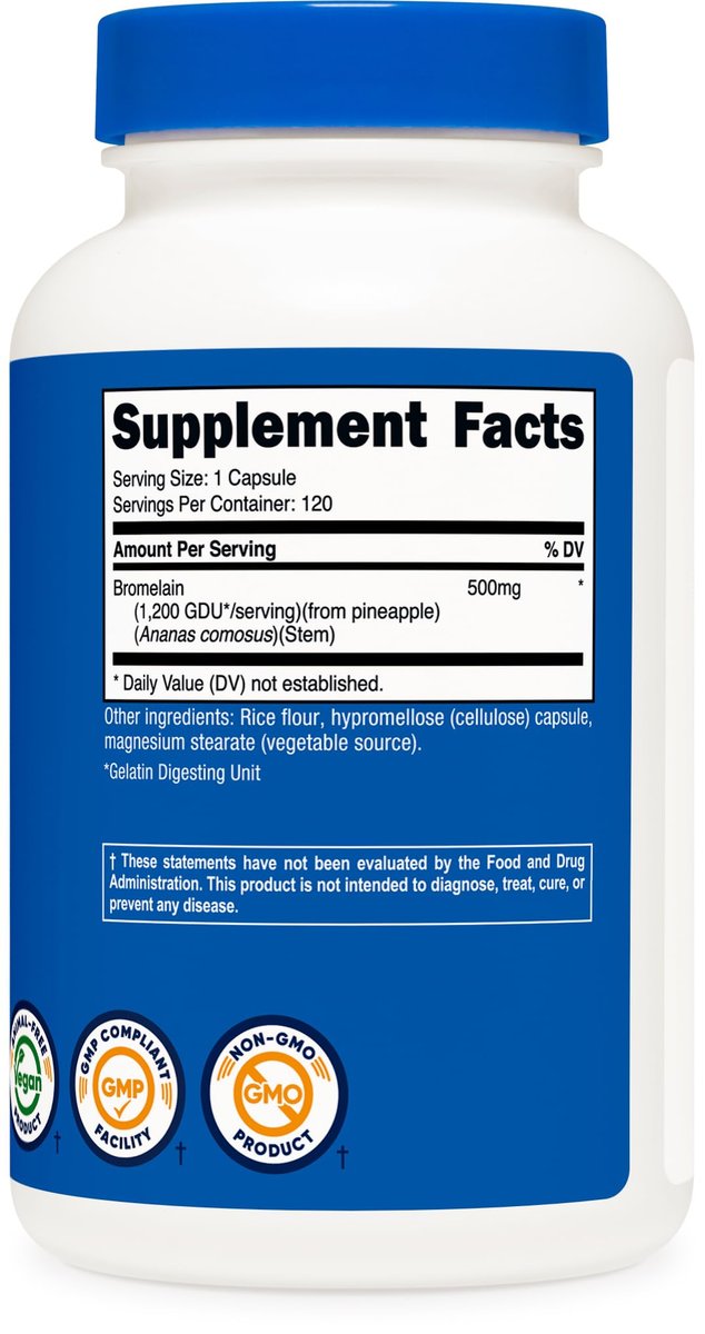 Nutricost Bromelain 500mg, 120 Kapseln - Bromelain (1200 GDU), Nicht-GVO, Glutenfrei