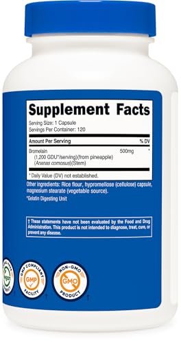 Nutricost Bromelain 500mg, 120 Kapseln - Bromelain (1200 GDU), Nicht-GVO, Glutenfrei