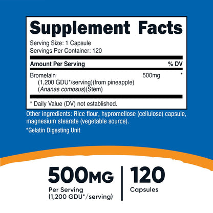 Nutricost Bromelain 500mg, 120 Kapseln - Bromelain (1200 GDU), Nicht-GVO, Glutenfrei