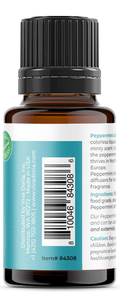 Viva Doria Pfefferminzöl, 100 % reines, natürliches, nordwestliches Pfefferminzöl, unverdünnt, für Aromatherapie | Lebensmittelqualität, 15 ml