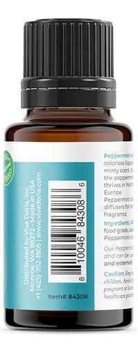 Viva Doria Pfefferminzöl, 100 % reines, natürliches, nordwestliches Pfefferminzöl, unverdünnt, für Aromatherapie | Lebensmittelqualität, 15 ml