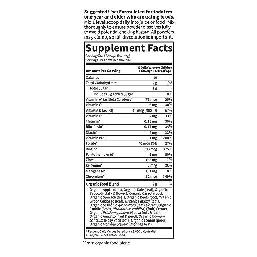 Garden of Life Kids Multivitamin Pulver – Tägliche Vitamine & Mineralien für Kleinkinder & Kinder – Bio Multi-Pulver mit 15 Vitamin C, D3, Zink für gesundes Wachstum – Glutenfrei – 30-Tage-Vorrat