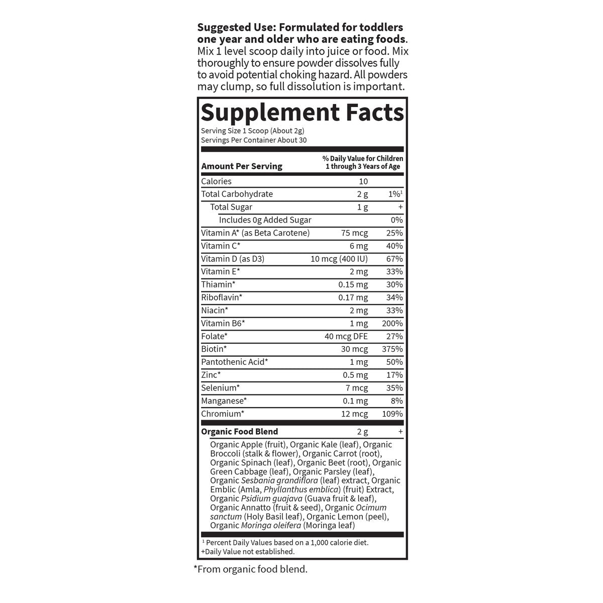 Garden of Life Kids Multivitamin Pulver – Tägliche Vitamine & Mineralien für Kleinkinder & Kinder – Bio Multi-Pulver mit 15 Vitamin C, D3, Zink für gesundes Wachstum – Glutenfrei – 30-Tage-Vorrat