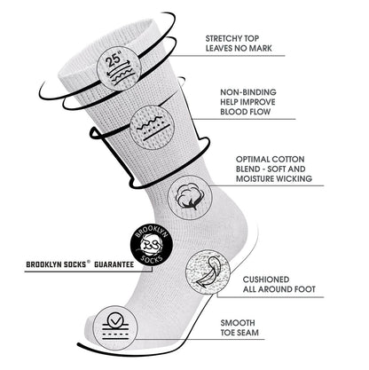 6 Paar Baumwoll-Socken für diabetische Neuropathie, Crew-Socken (Größe 9-11, passend für Herren Schuhgröße 7-9,5, Weiß)