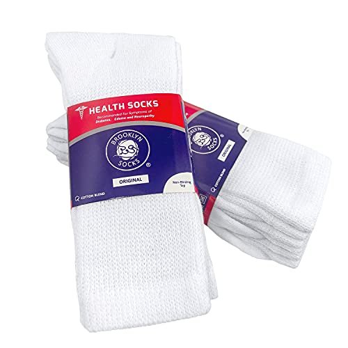 6 Paar Baumwoll-Socken für diabetische Neuropathie, Crew-Socken (Größe 9-11, passend für Herren Schuhgröße 7-9,5, Weiß)