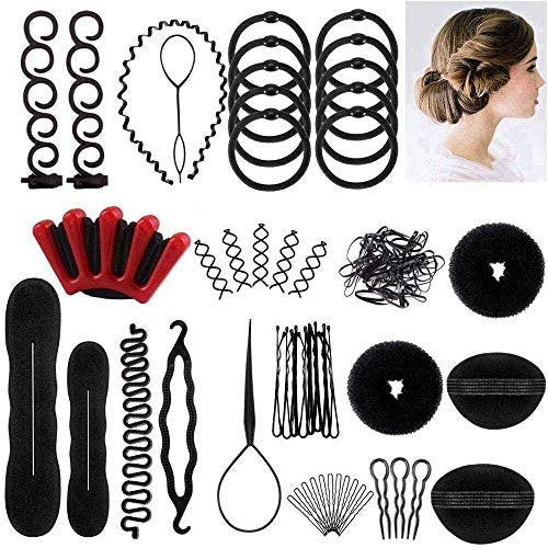 Winkeyes Haarstyling-Set – DIY Zopfwerkzeug für schnelle und einfache Spiralzöpfe (25-teilig, Rot/Schwarz)