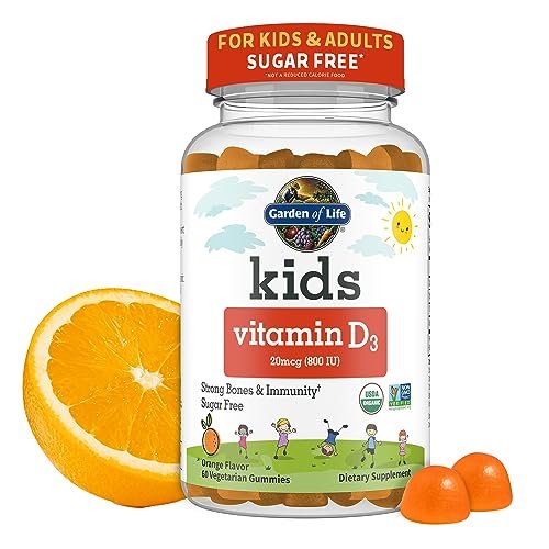 Garden of Life Kids Bioaktive Vitamin D3 Gummibärchen – 800 IE (100% Tagesbedarf) für starke Knochen, Zähne, Gehirn & Immunsystem – Ohne Zucker, Vegan, Nicht-GMO, Glutenfrei, Orangengeschmack, 60 Portionen