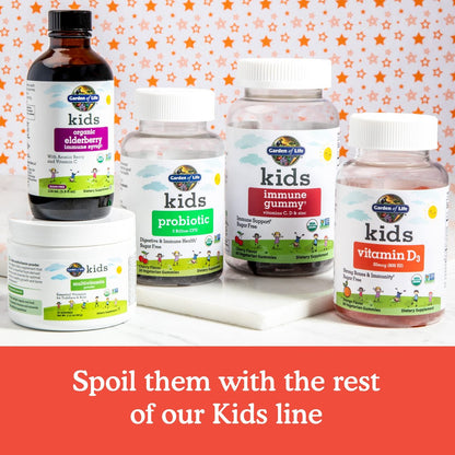 Garden of Life Kids Bioaktive Vitamin D3 Gummibärchen – 800 IE (100% Tagesbedarf) für starke Knochen, Zähne, Gehirn & Immunsystem – Ohne Zucker, Vegan, Nicht-GMO, Glutenfrei, Orangengeschmack, 60 Portionen