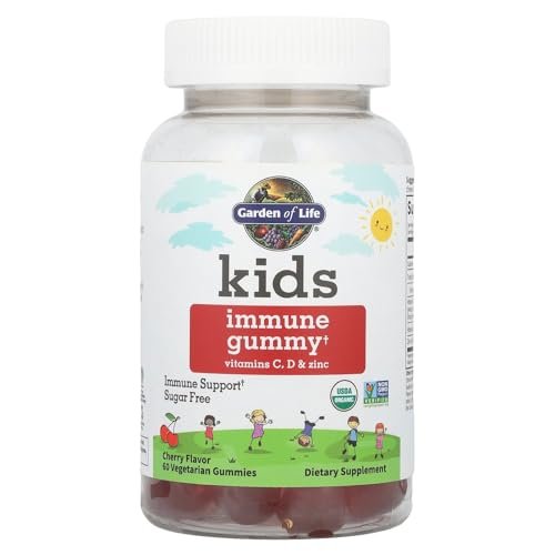 Garden of Life Kids Immunstärkung Gummibärchen mit Vitamin C, D3 & Zink – 3-in-1 tägliche Immununterstützung für Kinder – Bio, Nicht-GVO, Glutenfrei, Vegetarisch, Zuckerfrei, Kirsche Geschmack, 30-Tage-Vorrat