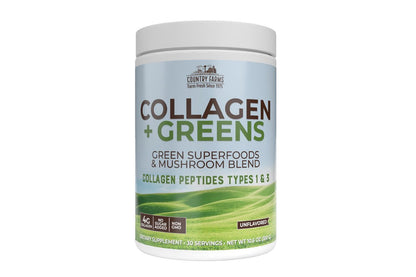 Country Farms Kollagen Peptide Pulver mit Grünpflanzen – Nahrungsergänzungsmittel (Typ I, III) für Haut, Haare, Nägel und Gelenke – Milch-/Gluten-/Zuckerfrei – Natürlich – 10,6 Unzen, 30 Portionen