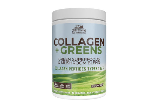 Country Farms Kollagen Peptide Pulver mit Grünpflanzen – Nahrungsergänzungsmittel (Typ I, III) für Haut, Haare, Nägel und Gelenke – Milch-/Gluten-/Zuckerfrei – Natürlich – 10,6 Unzen, 30 Portionen