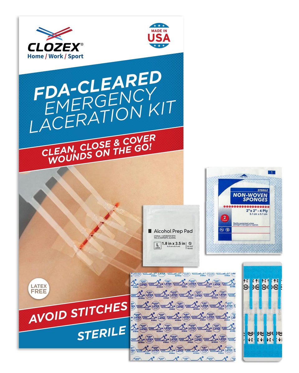 Clozex Notfall-Wundversorgungsset – Wunden ohne Nähte verschließen, Hautverschlussgerät für Wunden bis 3,8 cm Länge. Komplettes Set zur Reinigung, Schließung und Abdeckung von Wunden