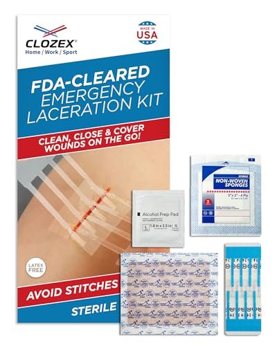 Clozex Notfall-Wundversorgungsset – Wunden ohne Nähte verschließen, Hautverschlussgerät für Wunden bis 3,8 cm Länge. Komplettes Set zur Reinigung, Schließung und Abdeckung von Wunden